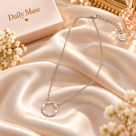 Silver Tone Baguette Crystal Pendant Necklace