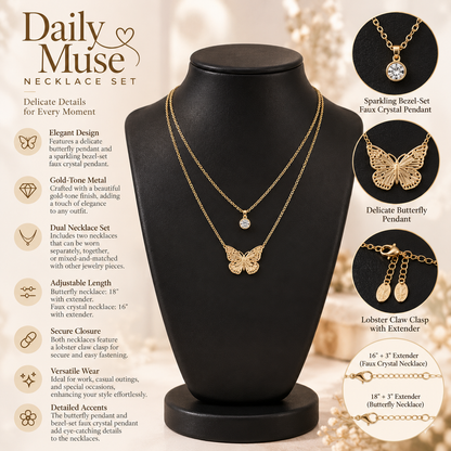 Gold Butterfly Layered Necklace Set