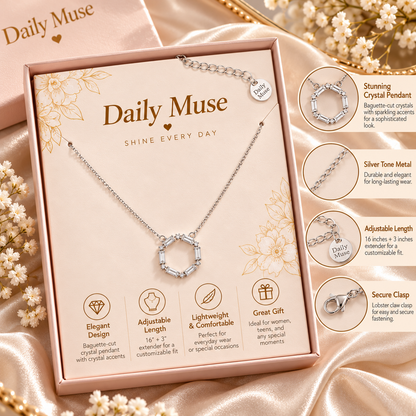 Silver Tone Baguette Crystal Pendant Necklace
