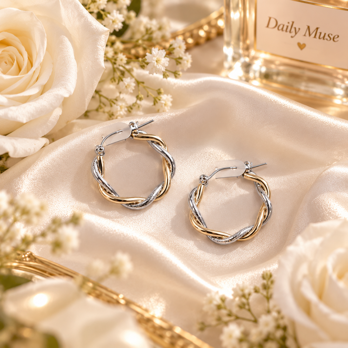 Twisted Gold & Silver Hoop Earrings