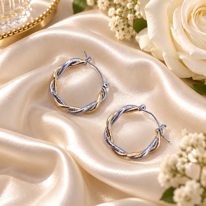 Twisted Gold & Silver Hoop Earrings