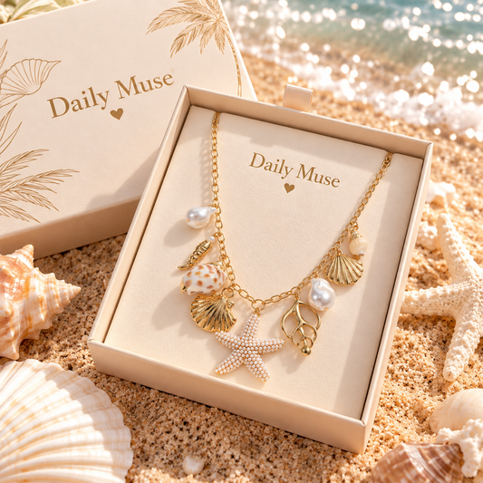 Gold Tone Starfish Charm Necklace