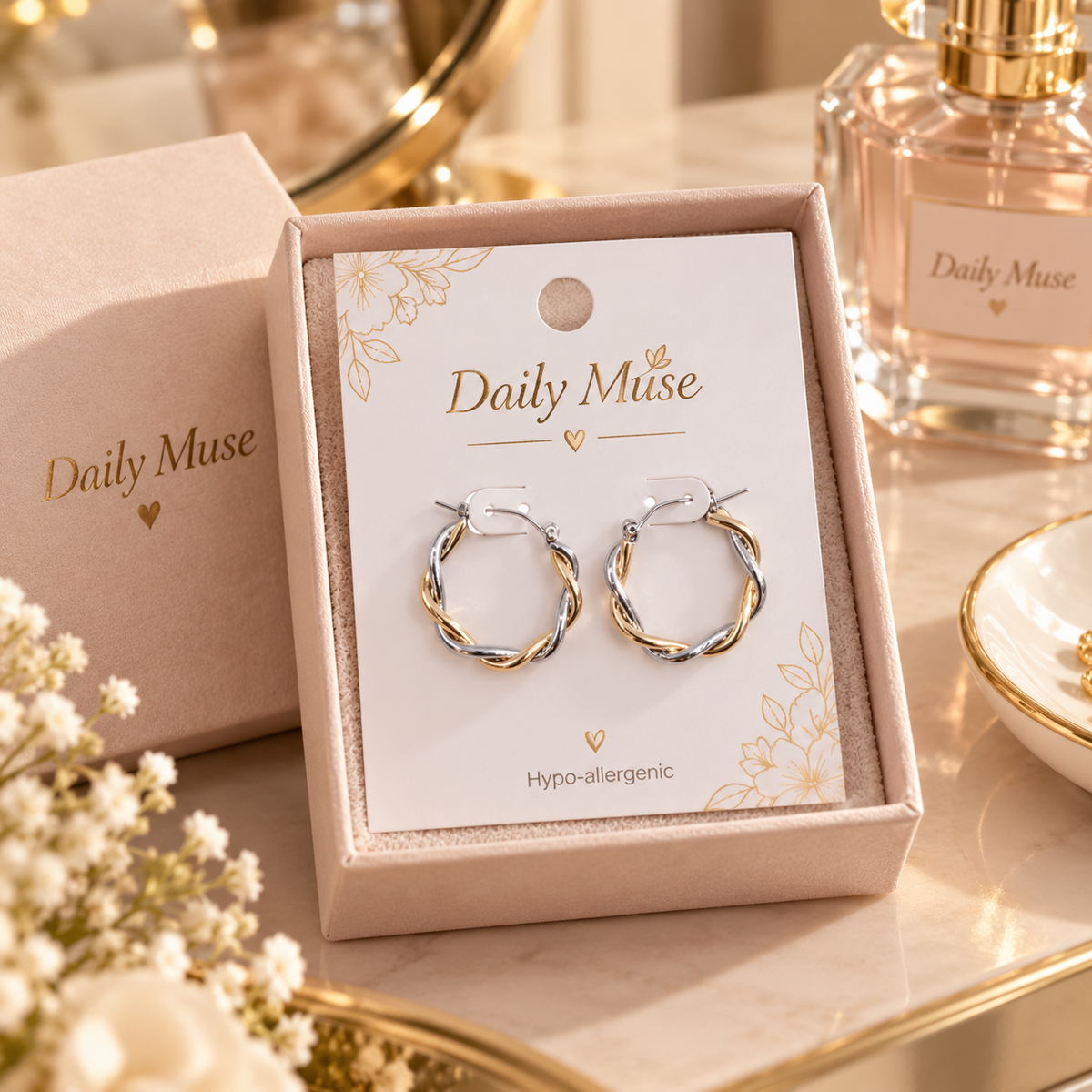 Twisted Gold & Silver Hoop Earrings