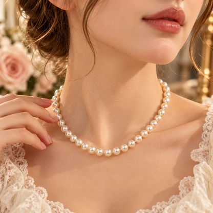 Faux Pearl Necklace with Silver-Tone Clasp