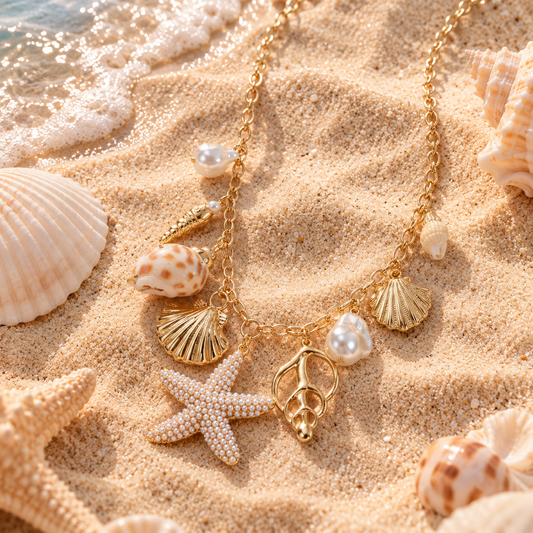 Gold Tone Starfish Charm Necklace