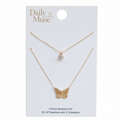 Gold Butterfly Layered Necklace Set