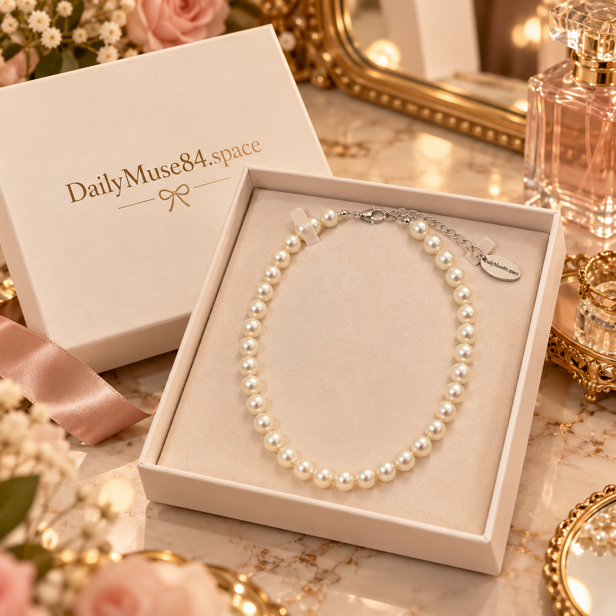 Faux Pearl Necklace with Silver-Tone Clasp