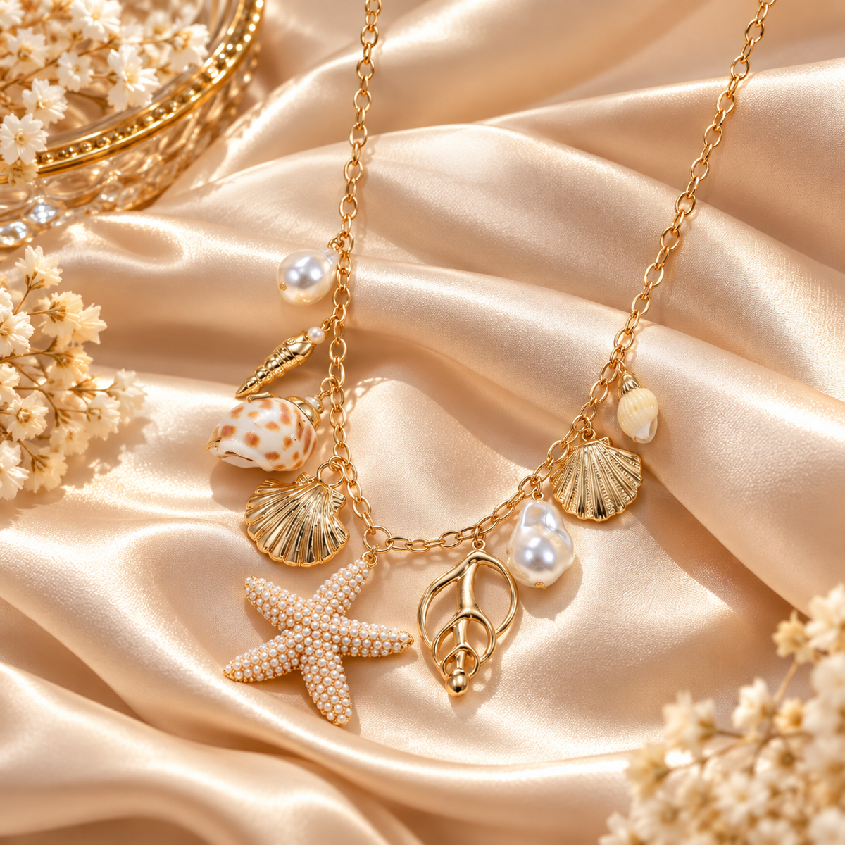 Gold Tone Starfish Charm Necklace