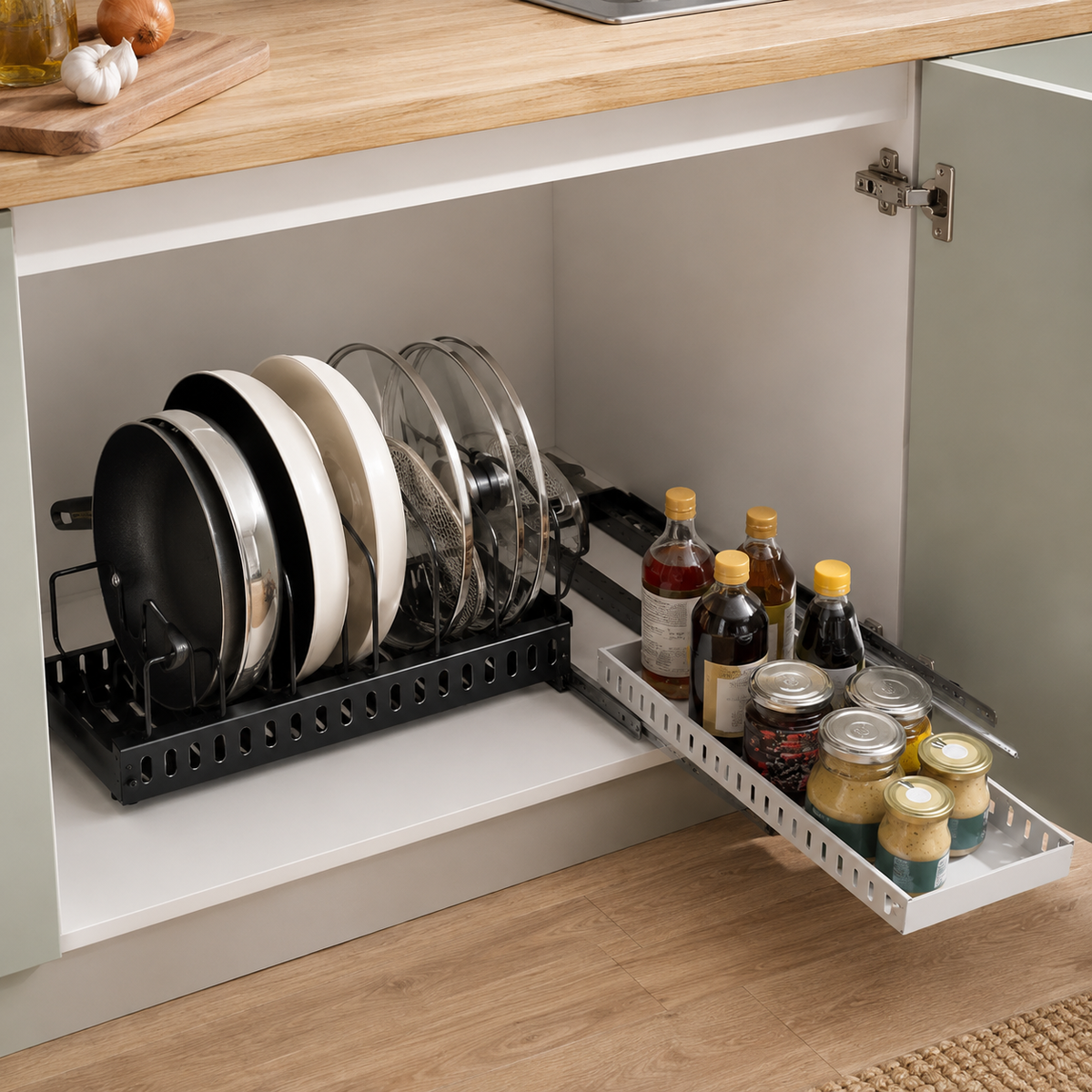 Adjustable Pull-Out Cookware Organizer