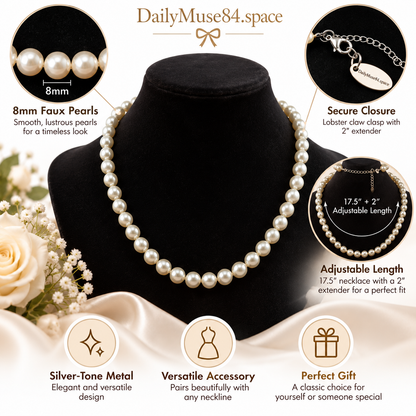 Faux Pearl Necklace with Silver-Tone Clasp
