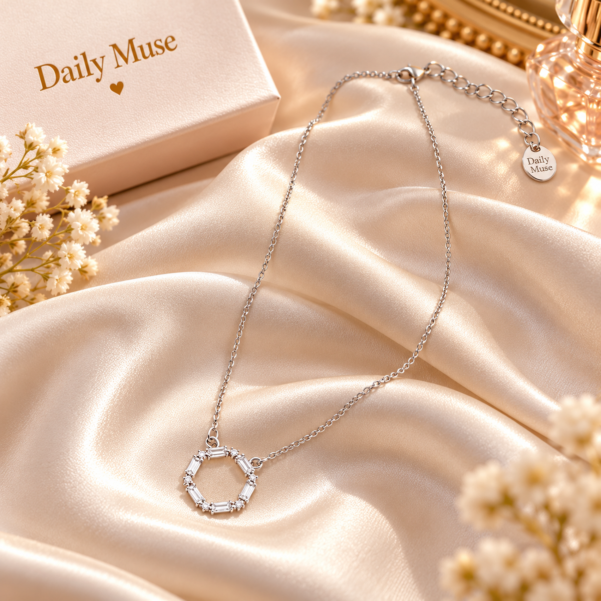 Silver Tone Baguette Crystal Pendant Necklace
